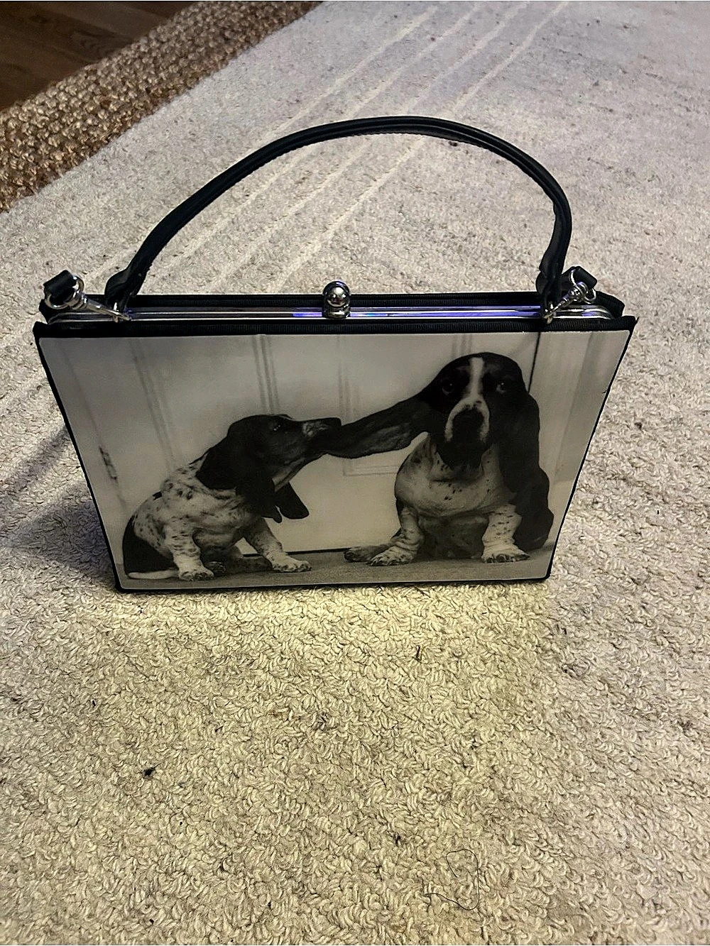 Dog Print Frame Shoulder Bag in Black & White